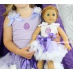 Sofia Lavender Tank Top White Ruffles Lavender Bows & Rhinestone Necklace & White Peony Lavender White Girl Pettiskirt Matching American Girl Doll Outfit Set DO050